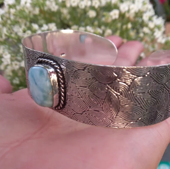 Genuine Caribbean Larimar Sterling Silver Cuff - Picture 5 of 5